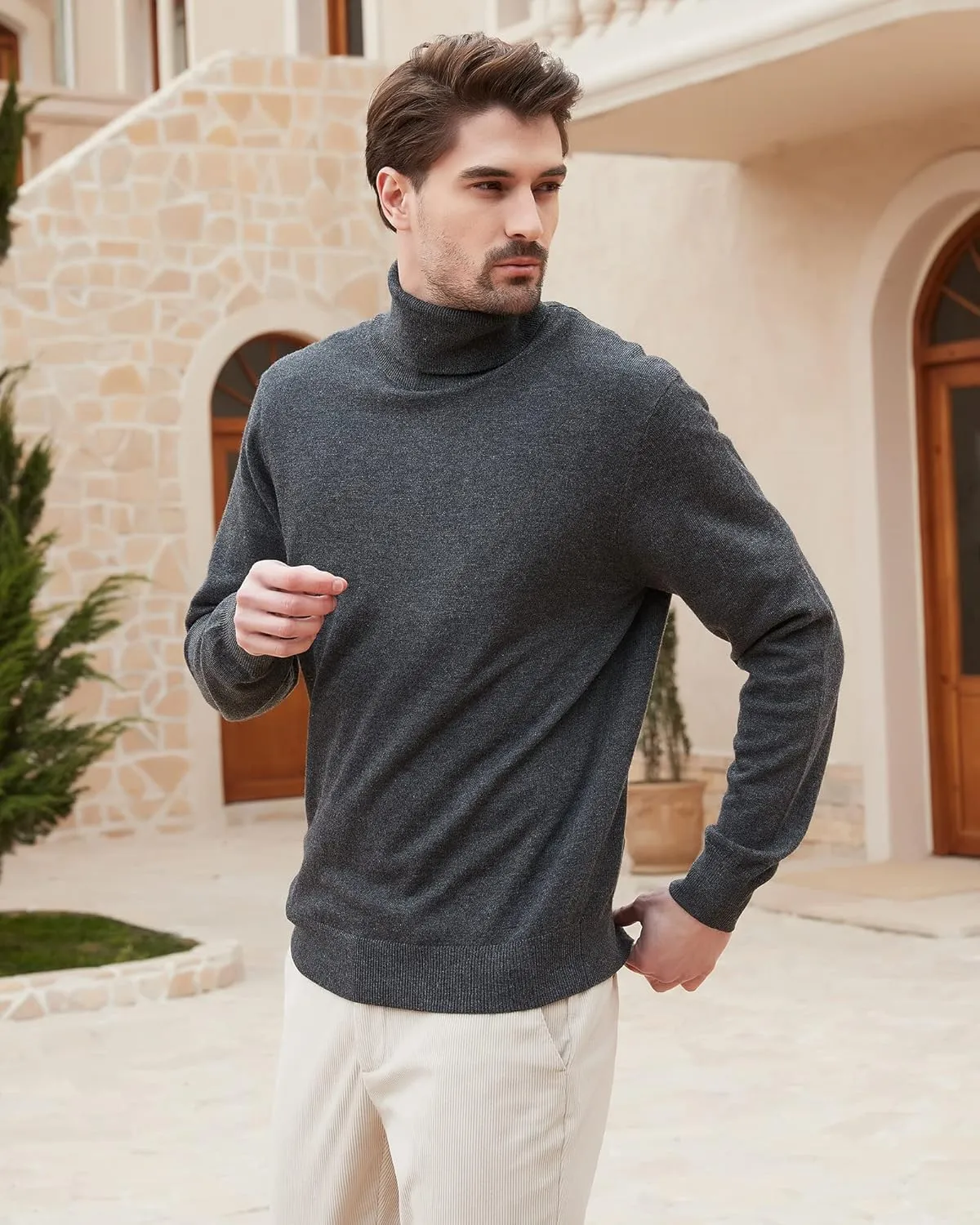 Kallspin Men's Turtle Neck Sweaters Wool Blended Lightweight Long Sleeve High Neck Pullovers