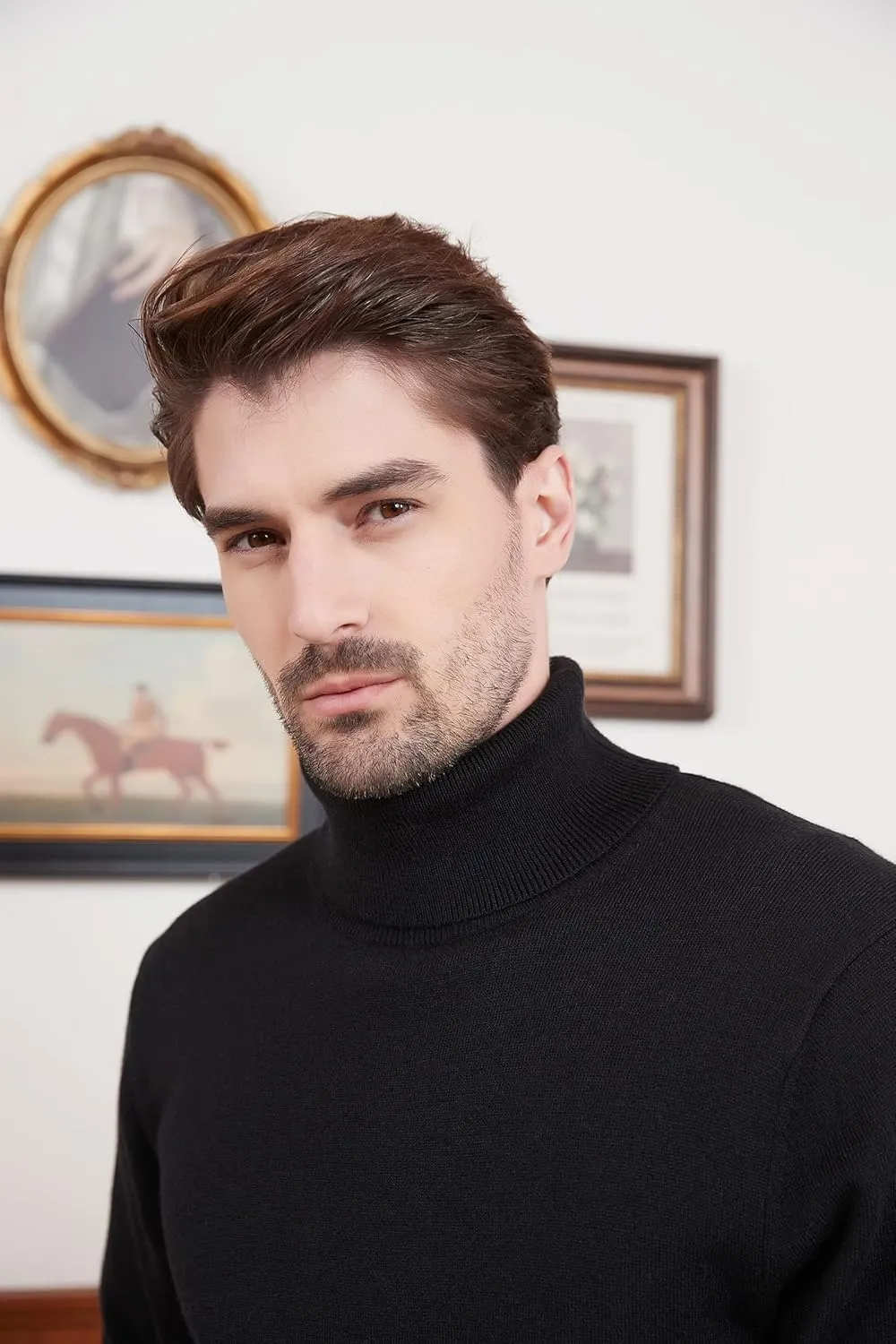 Kallspin Men's Turtle Neck Sweaters Wool Blended Lightweight Long Sleeve High Neck Pullovers