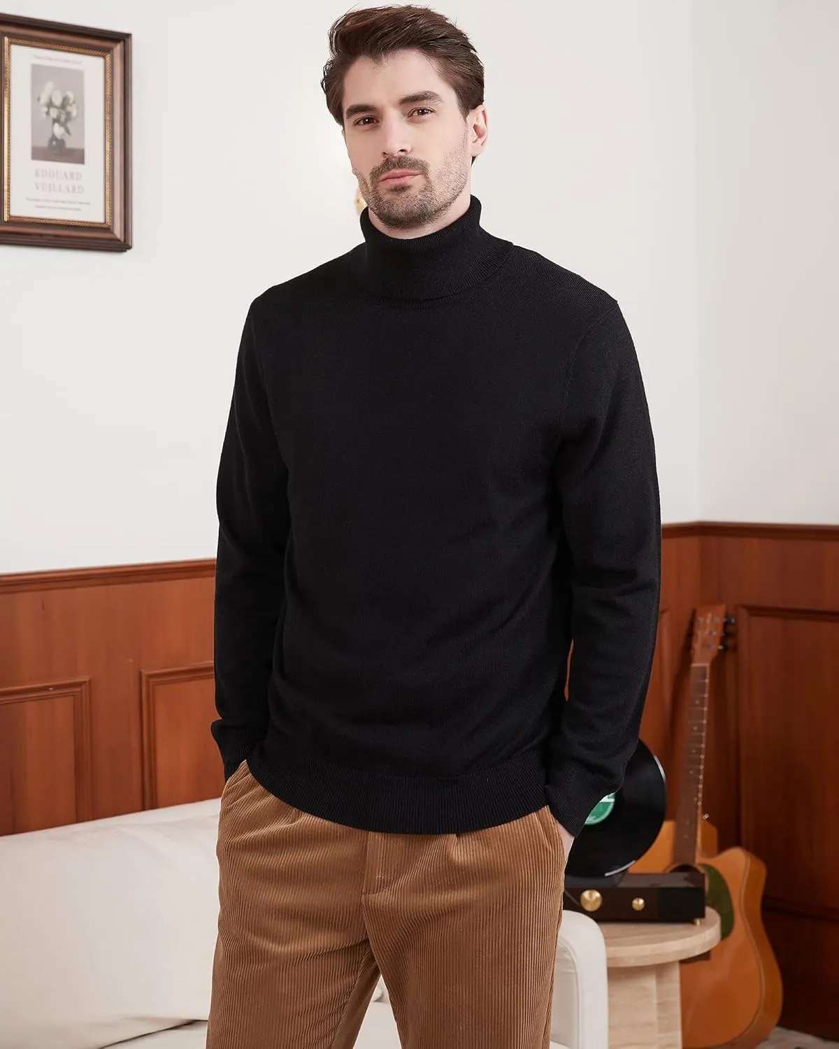 Kallspin Men's Turtle Neck Sweaters Wool Blended Lightweight Long Sleeve High Neck Pullovers