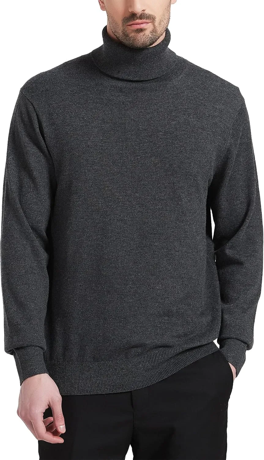 Kallspin Men's Turtle Neck Sweaters Wool Blended Lightweight Long Sleeve High Neck Pullovers