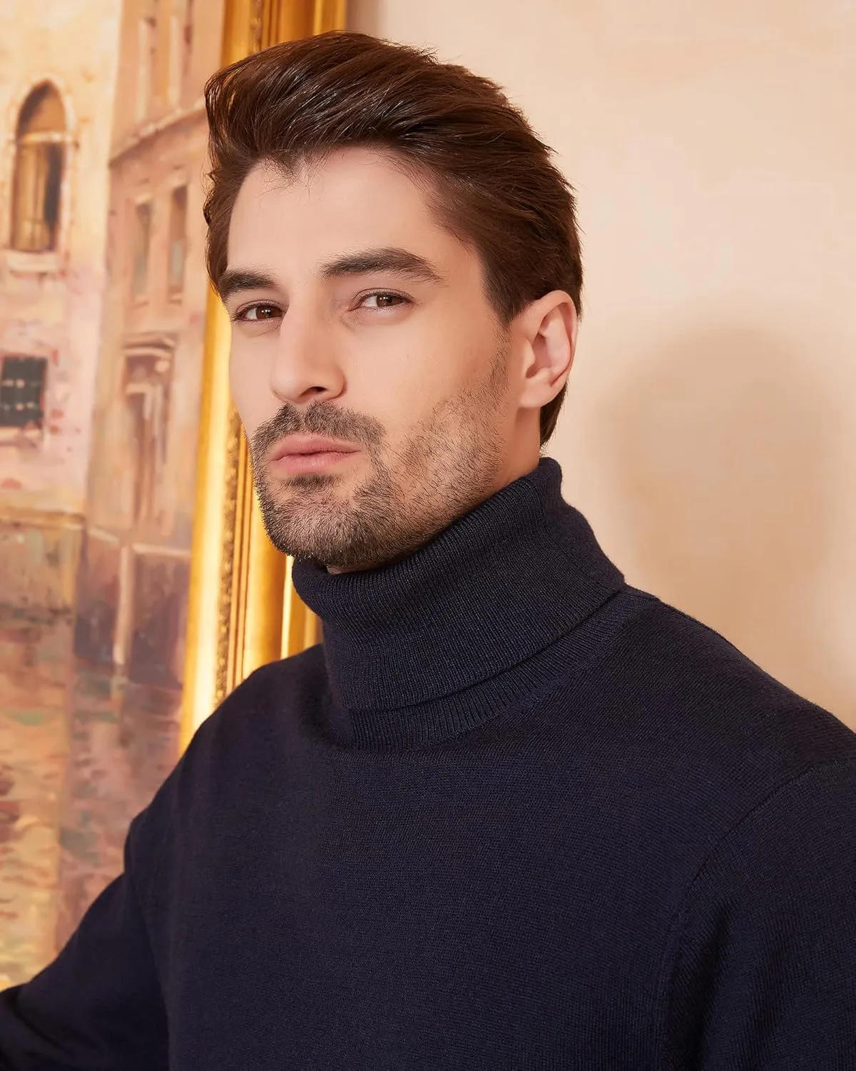 Kallspin Men's Turtle Neck Sweaters Wool Blended Lightweight Long Sleeve High Neck Pullovers