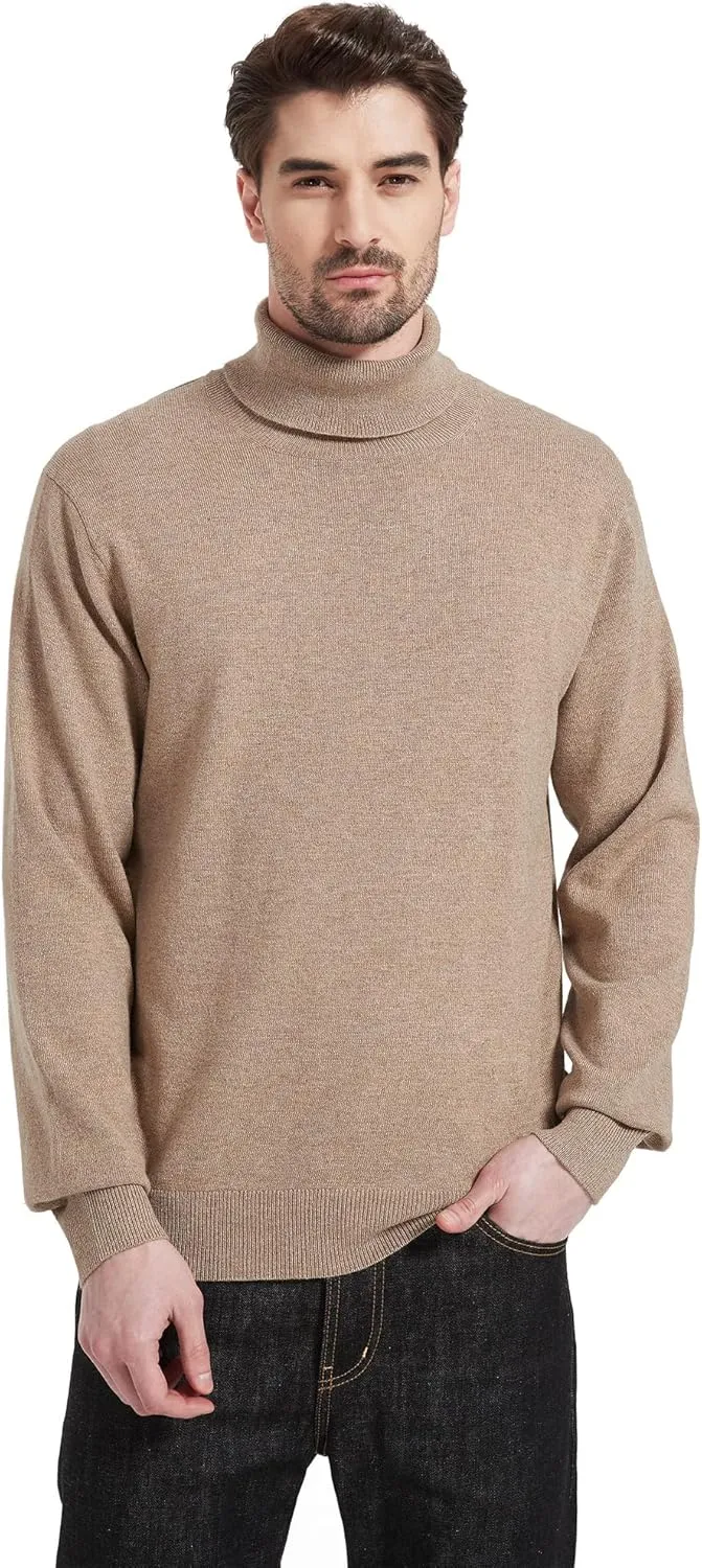Kallspin Men's Turtle Neck Sweaters Wool Blended Lightweight Long Sleeve High Neck Pullovers