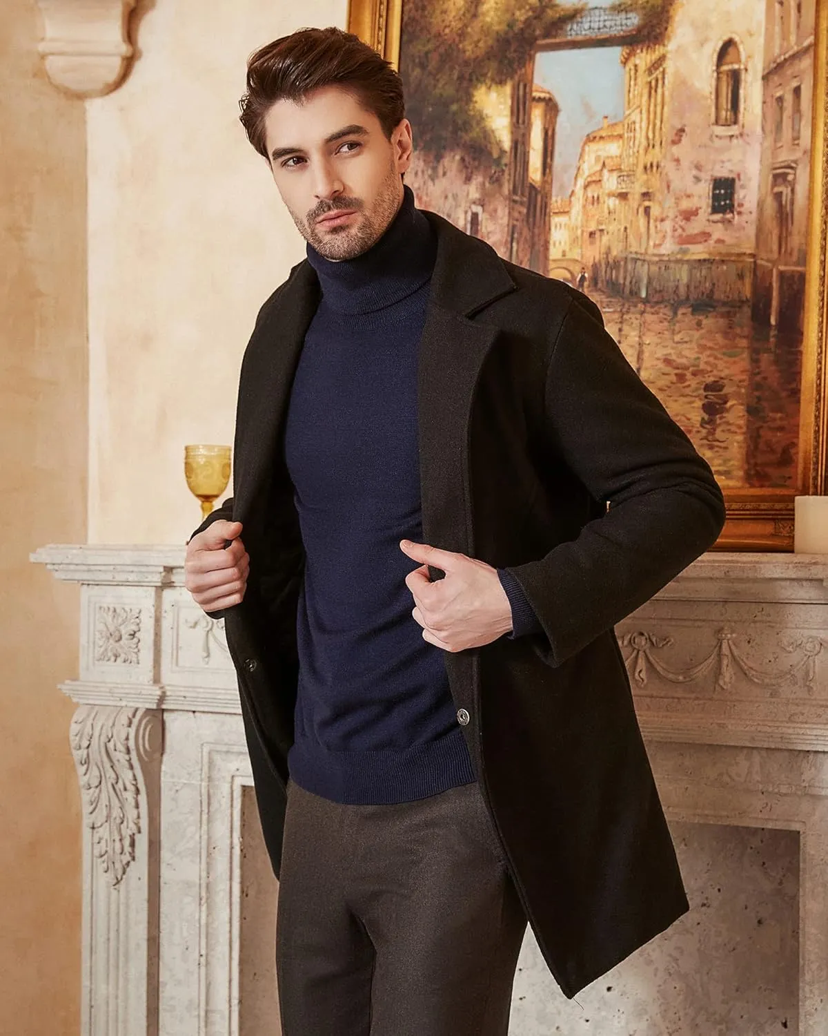 Kallspin Men's Turtle Neck Sweaters Wool Blended Lightweight Long Sleeve High Neck Pullovers