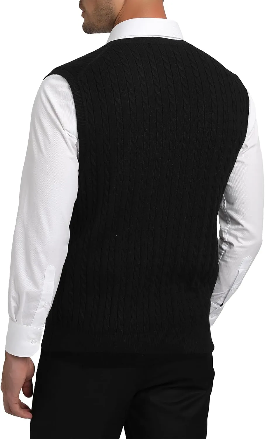 Kallspin Mens Wool Blended Cable Knit Sweater Vest V Neck Relaxed Fit Sleeveless Pullovers