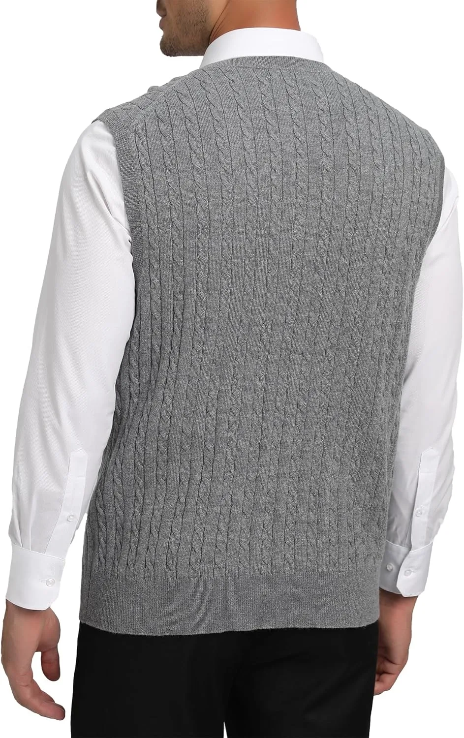 Kallspin Men’s Wool Blended Cable Knit Sweater Vest V Neck Relaxed Fit Sleeveless Pullovers
