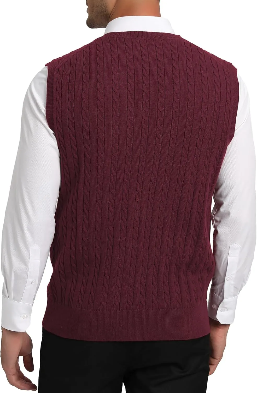 Kallspin Men’s Wool Blended Cable Knit Sweater Vest V Neck Relaxed Fit Sleeveless Pullovers