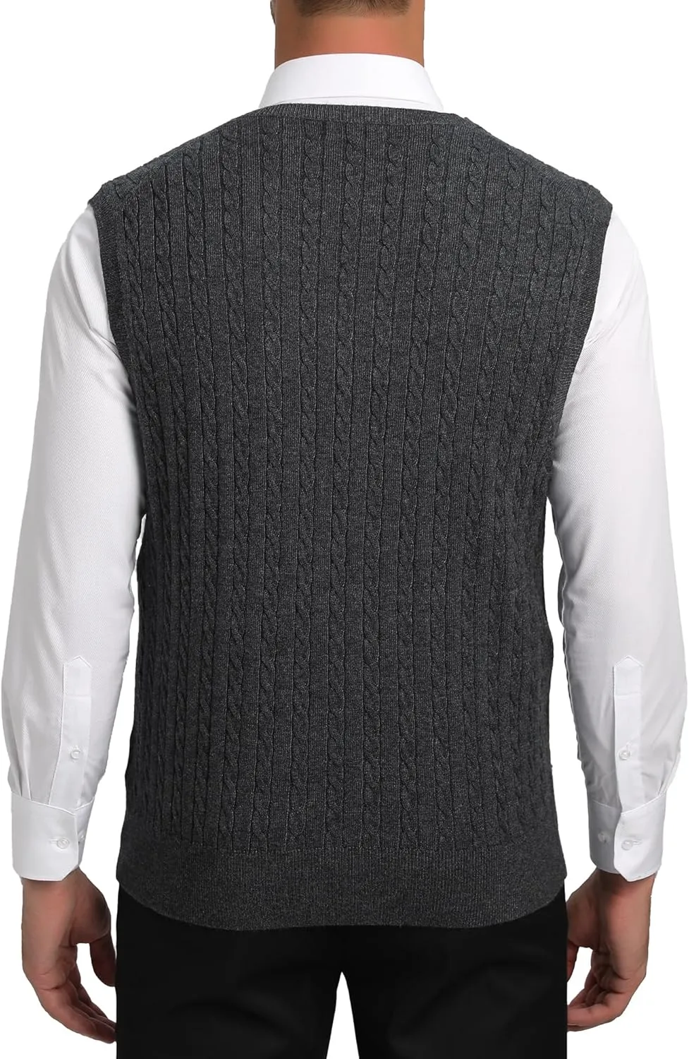 Kallspin Men’s Wool Blended Cable Knit Sweater Vest V Neck Relaxed Fit Sleeveless Pullovers