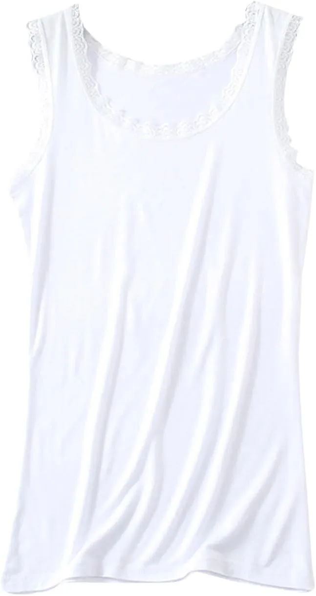 Lace Tank Tops for Women Plus Size Stretchy Sleeveless Undershirts Summer Blouse Lace Trim Tunic Tank Top