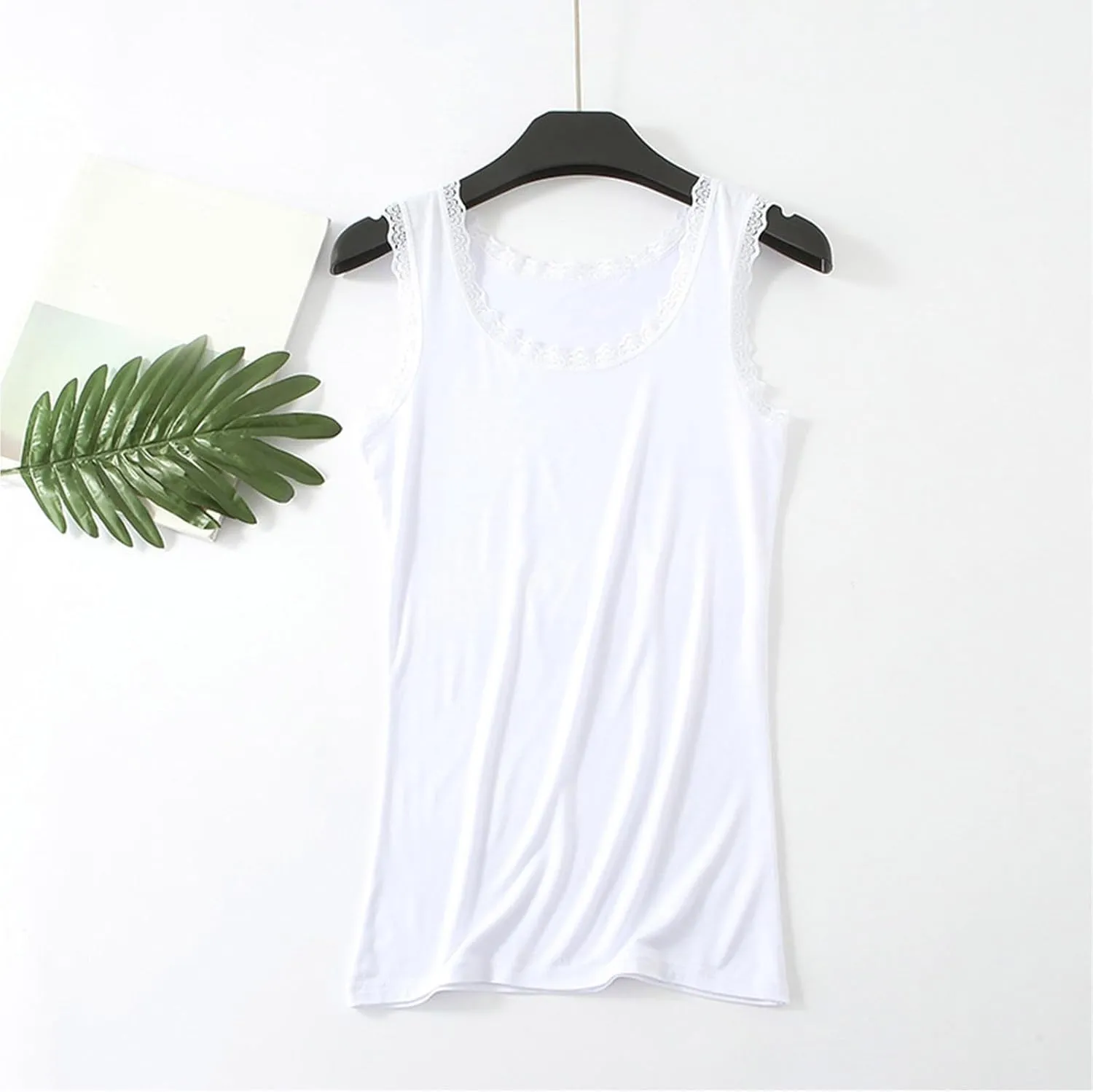 Lace Tank Tops for Women Plus Size Stretchy Sleeveless Undershirts Summer Blouse Lace Trim Tunic Tank Top