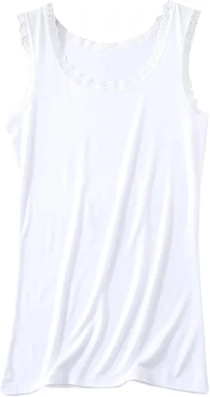 Lace Tank Tops for Women Plus Size Stretchy Sleeveless Undershirts Summer Blouse Lace Trim Tunic Tank Top