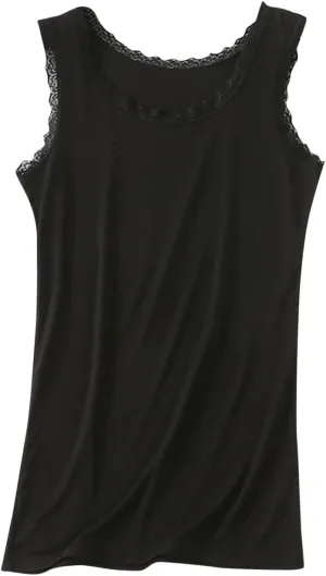 Lace Tank Tops for Women Plus Size Stretchy Sleeveless Undershirts Summer Blouse Lace Trim Tunic Tank Top