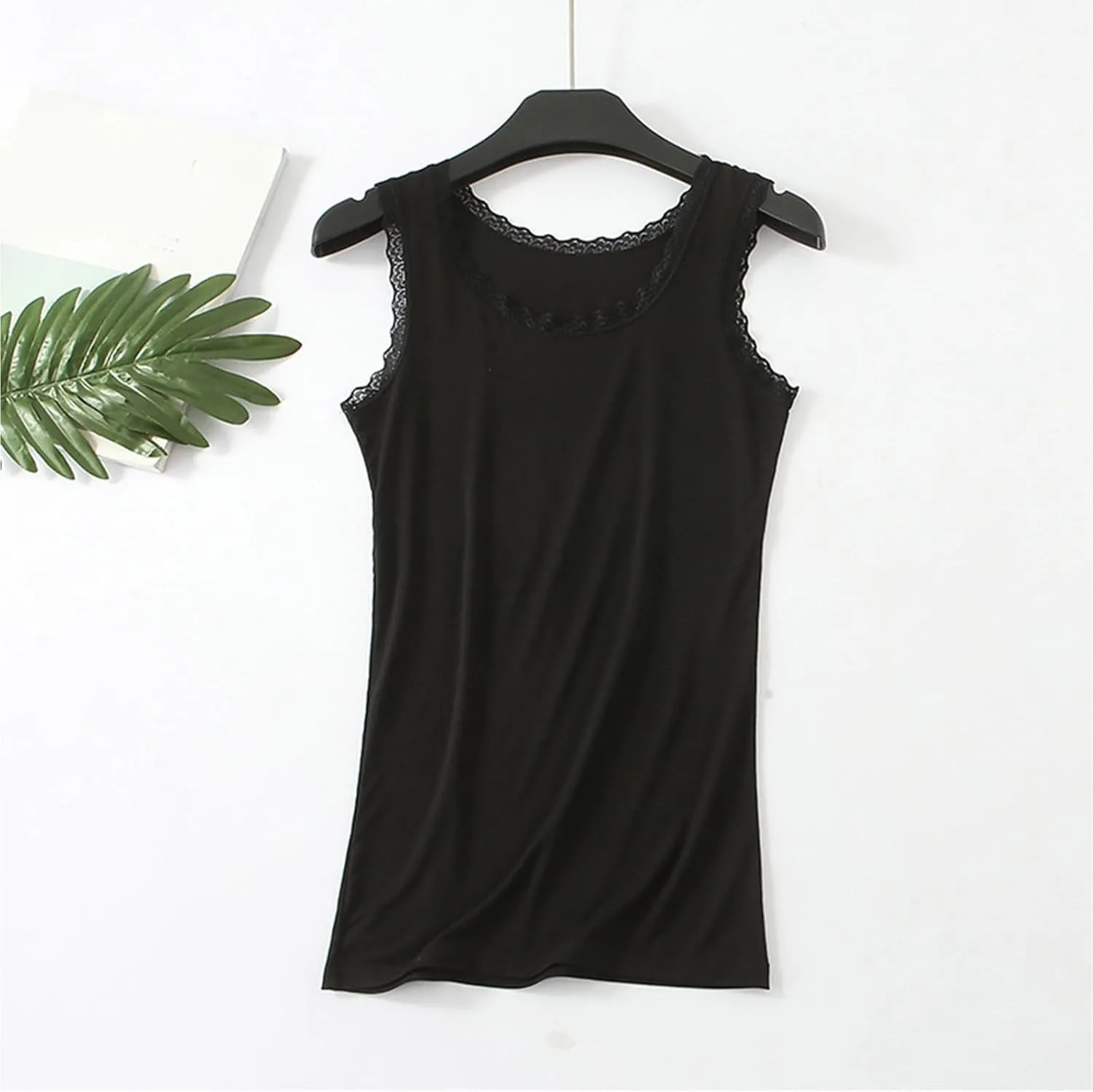 Lace Tank Tops for Women Plus Size Stretchy Sleeveless Undershirts Summer Blouse Lace Trim Tunic Tank Top