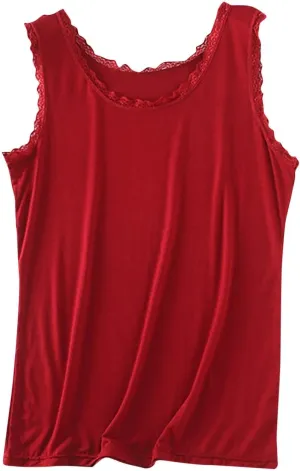 Lace Tank Tops for Women Plus Size Stretchy Sleeveless Undershirts Summer Blouse Lace Trim Tunic Tank Top