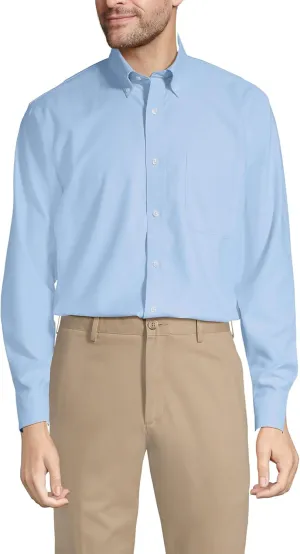 Lands' End Men's Tailored Fit No Iron Solid American-Grown Supima Cotton Oxford Dress Shirt