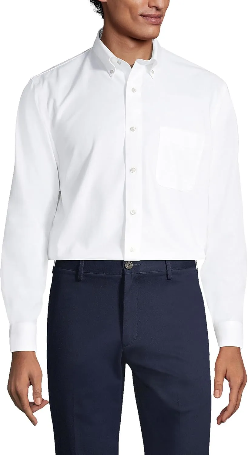 Lands' End Men's Tailored Fit No Iron Solid American-Grown Supima Cotton Oxford Dress Shirt