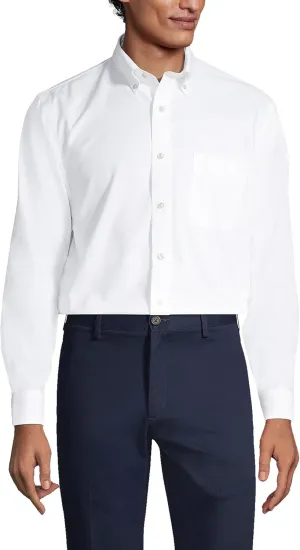 Lands' End Men's Tailored Fit No Iron Solid American-Grown Supima Cotton Oxford Dress Shirt