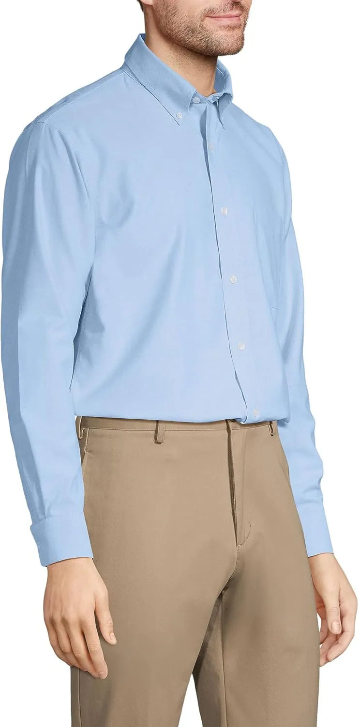 Lands' End Men's Tailored Fit No Iron Solid American-Grown Supima Cotton Oxford Dress Shirt
