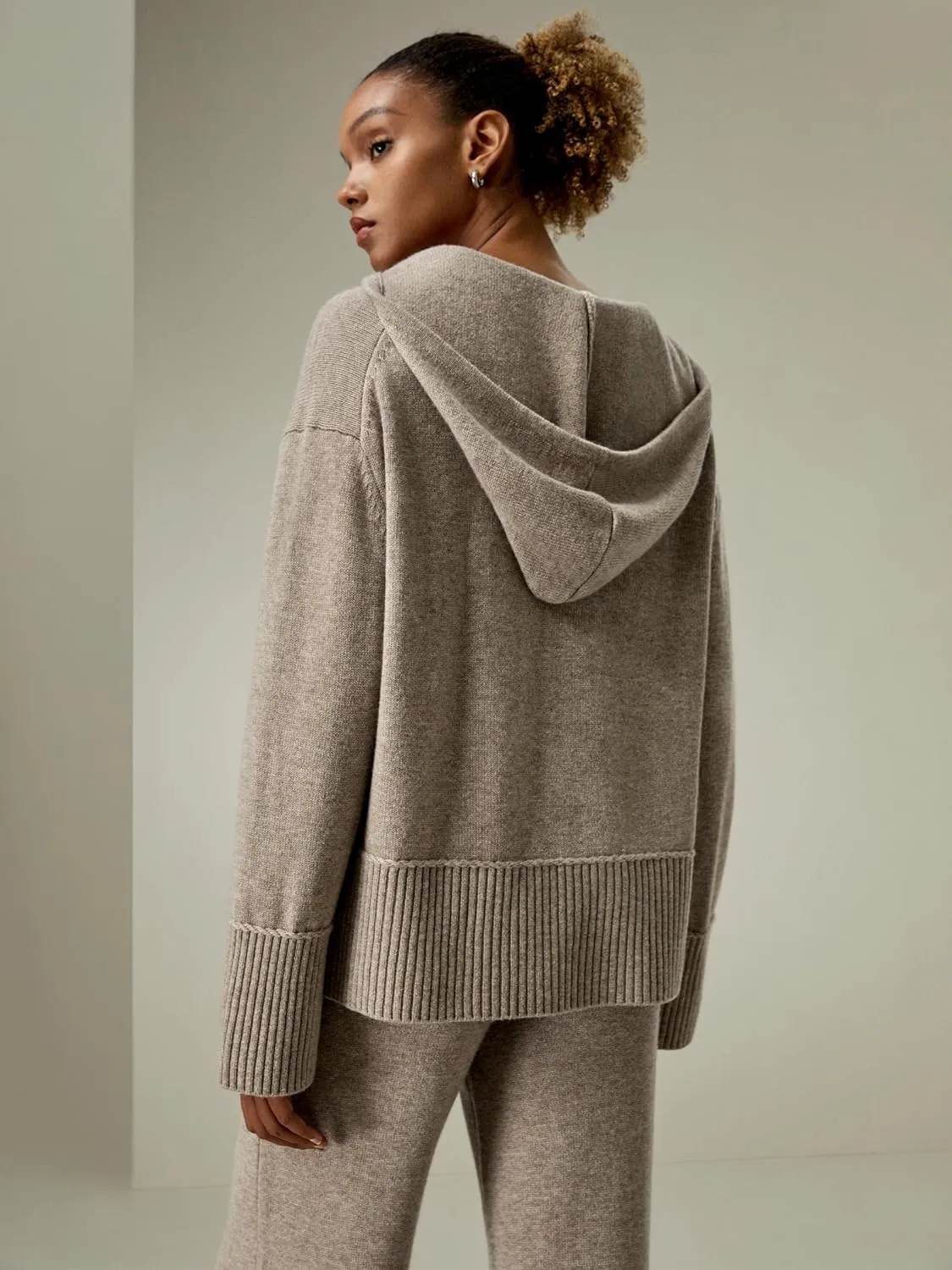 LilySilk Wool Cashmere Blend Hoodie Sweater for Womens V Neck Pullovers Hooded Casual Long Sleeve Knitted Top Winter