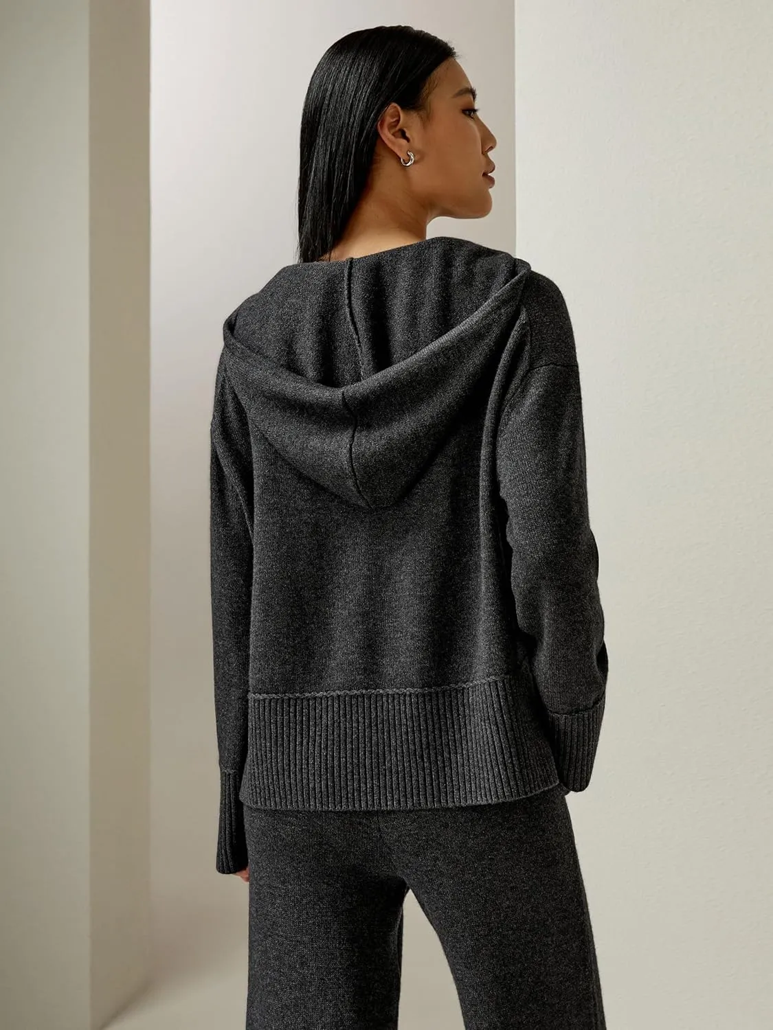 LilySilk Wool Cashmere Blend Hoodie Sweater for Womens V Neck Pullovers Hooded Casual Long Sleeve Knitted Top Winter