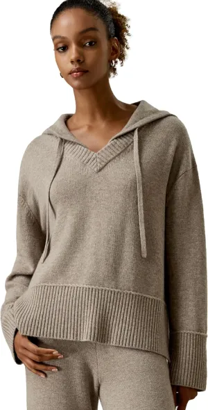 LilySilk Wool Cashmere Blend Hoodie Sweater for Womens V Neck Pullovers Hooded Casual Long Sleeve Knitted Top Winter