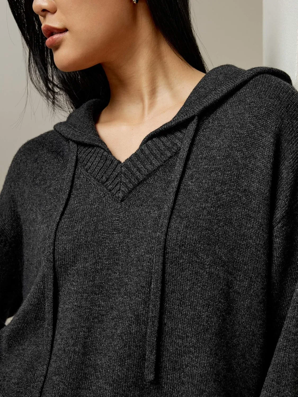 LilySilk Wool Cashmere Blend Hoodie Sweater for Womens V Neck Pullovers Hooded Casual Long Sleeve Knitted Top Winter