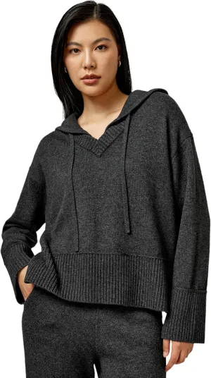 LilySilk Wool Cashmere Blend Hoodie Sweater for Womens V Neck Pullovers Hooded Casual Long Sleeve Knitted Top Winter