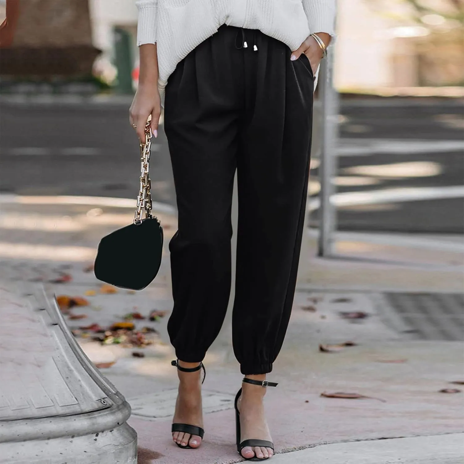 Linen Clothing for Women Linen Clothing Drawstring Elastic Trousers Comfy Straight Leg Tailored Linen Pants for Women
