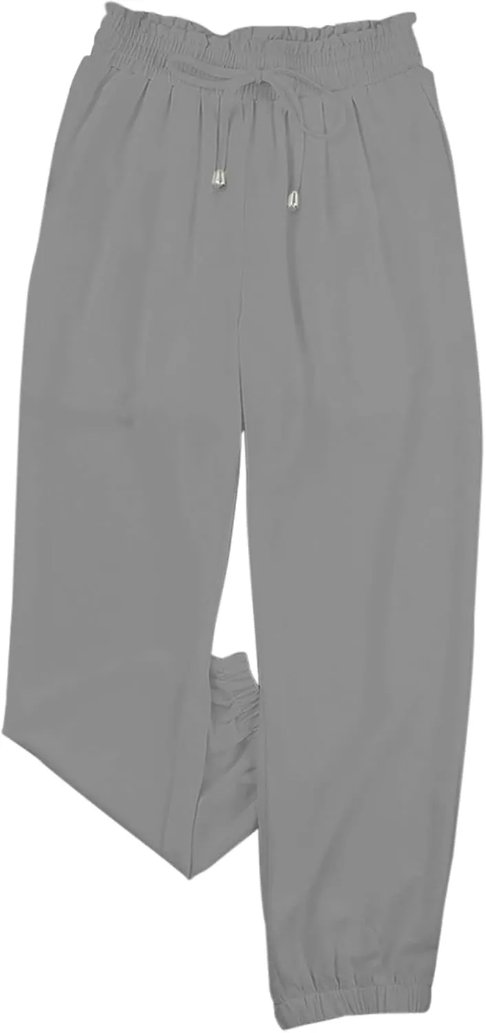 Linen Clothing for Women Linen Clothing Drawstring Elastic Trousers Comfy Straight Leg Tailored Linen Pants for Women