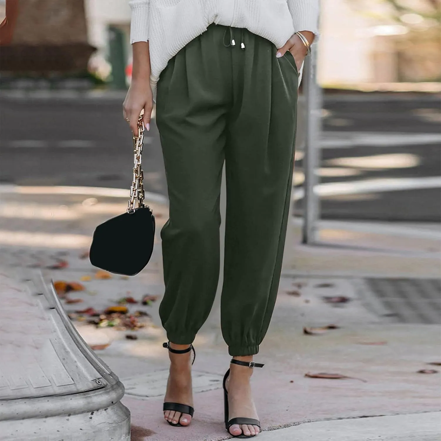 Linen Clothing for Women Linen Clothing Drawstring Elastic Trousers Comfy Straight Leg Tailored Linen Pants for Women