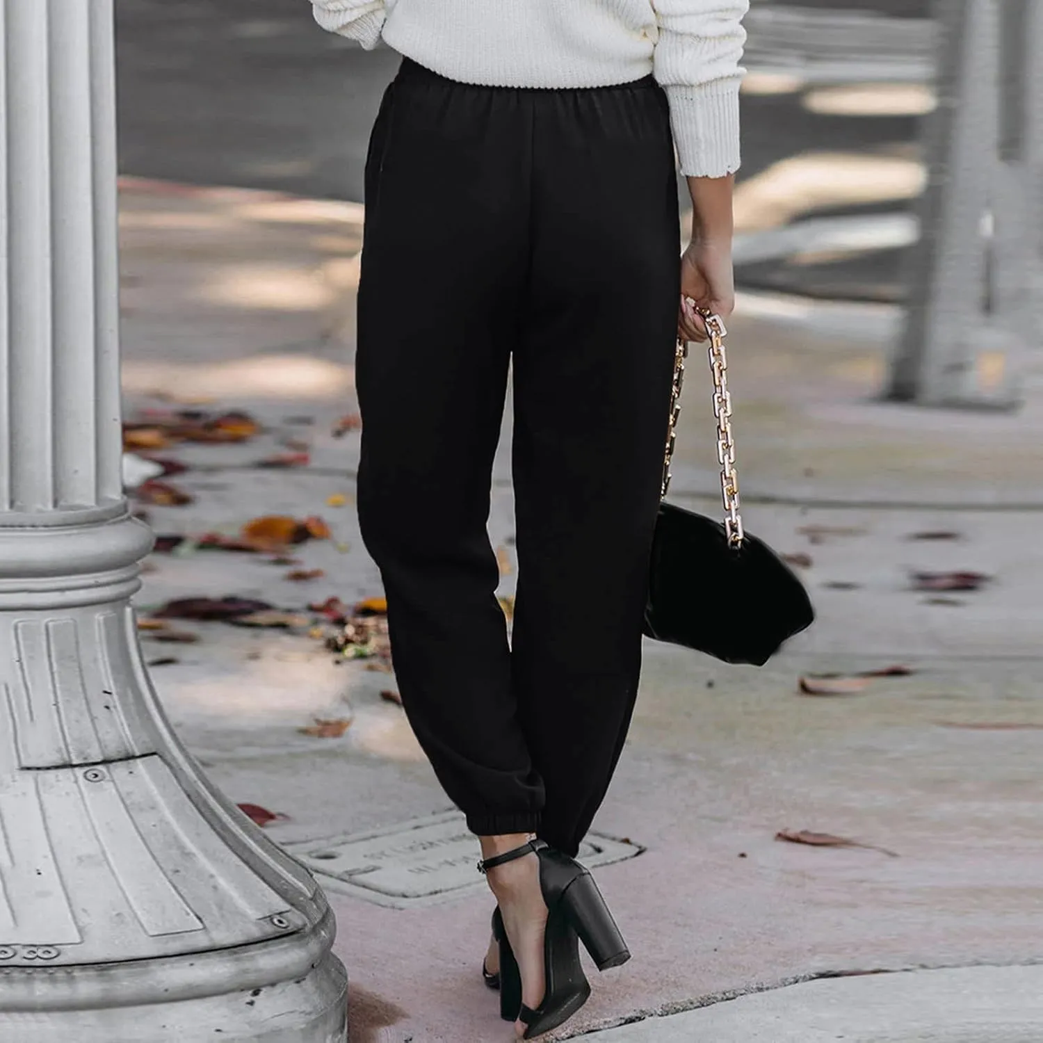Linen Clothing for Women Linen Clothing Drawstring Elastic Trousers Comfy Straight Leg Tailored Linen Pants for Women