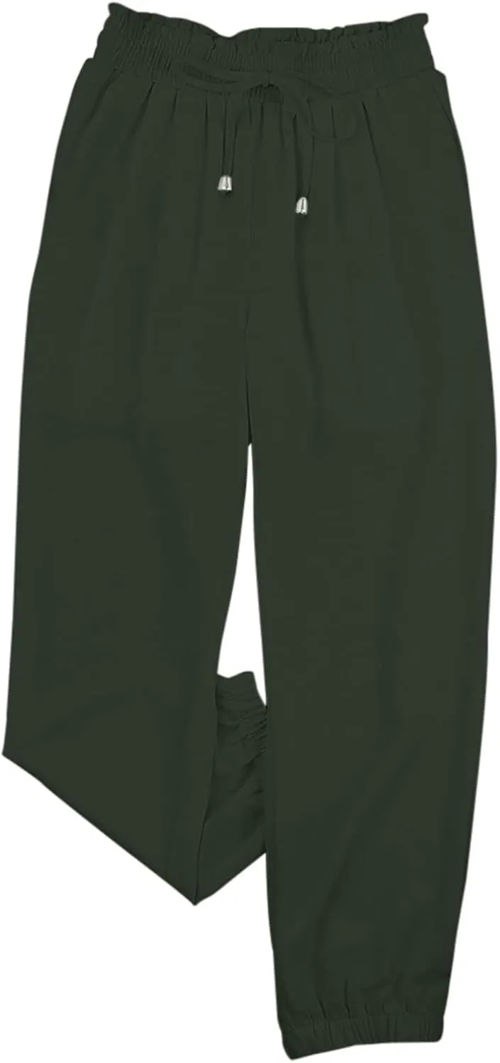 Linen Clothing for Women Linen Clothing Drawstring Elastic Trousers Comfy Straight Leg Tailored Linen Pants for Women
