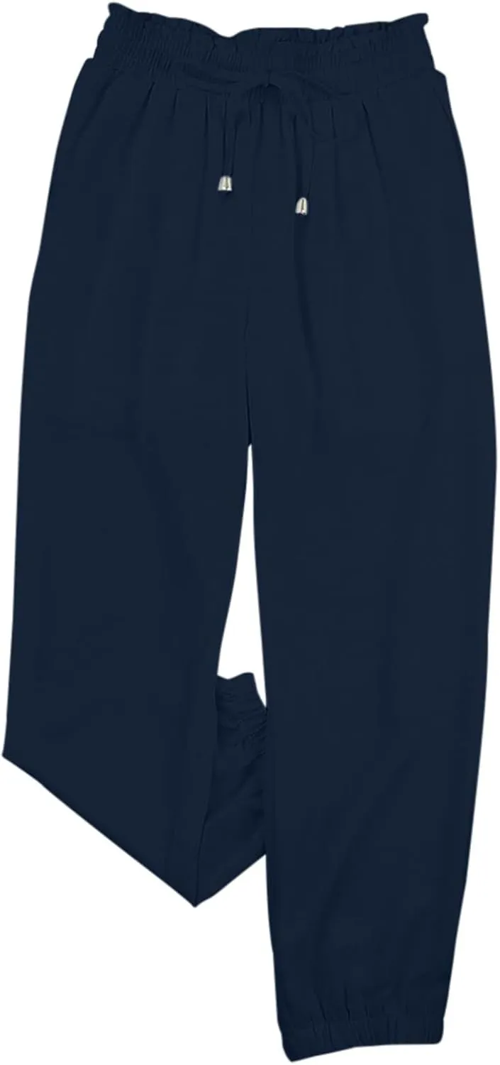 Linen Clothing for Women Linen Clothing Drawstring Elastic Trousers Comfy Straight Leg Tailored Linen Pants for Women