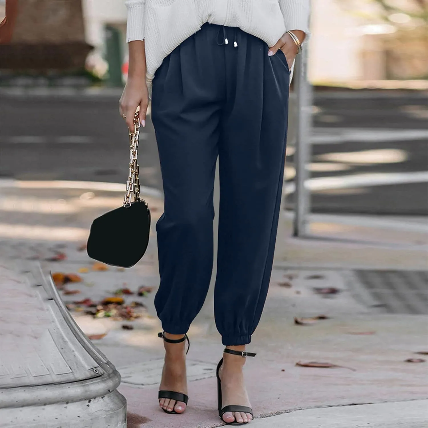 Linen Clothing for Women Linen Clothing Drawstring Elastic Trousers Comfy Straight Leg Tailored Linen Pants for Women
