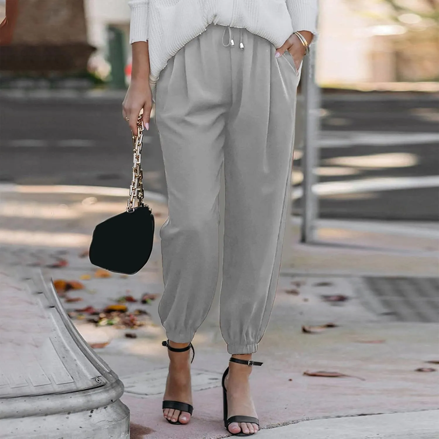 Linen Clothing for Women Linen Clothing Drawstring Elastic Trousers Comfy Straight Leg Tailored Linen Pants for Women