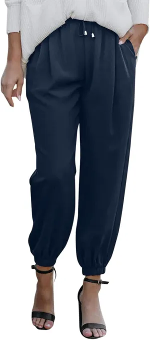Linen Clothing for Women Linen Clothing Drawstring Elastic Trousers Comfy Straight Leg Tailored Linen Pants for Women