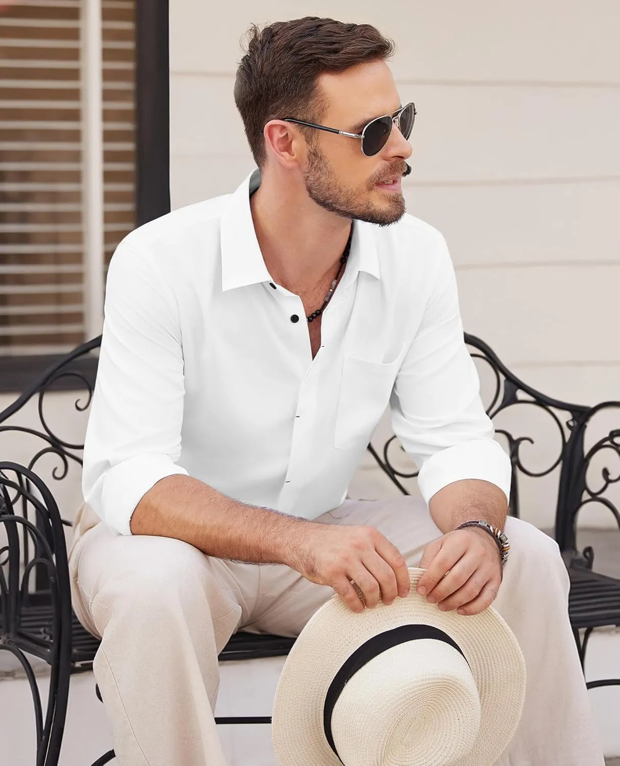 Linen Mens Dress Shirts Long Sleeve Linen Dress Shirts for Men Casual Linen Shirts for Men Button Down Shirt