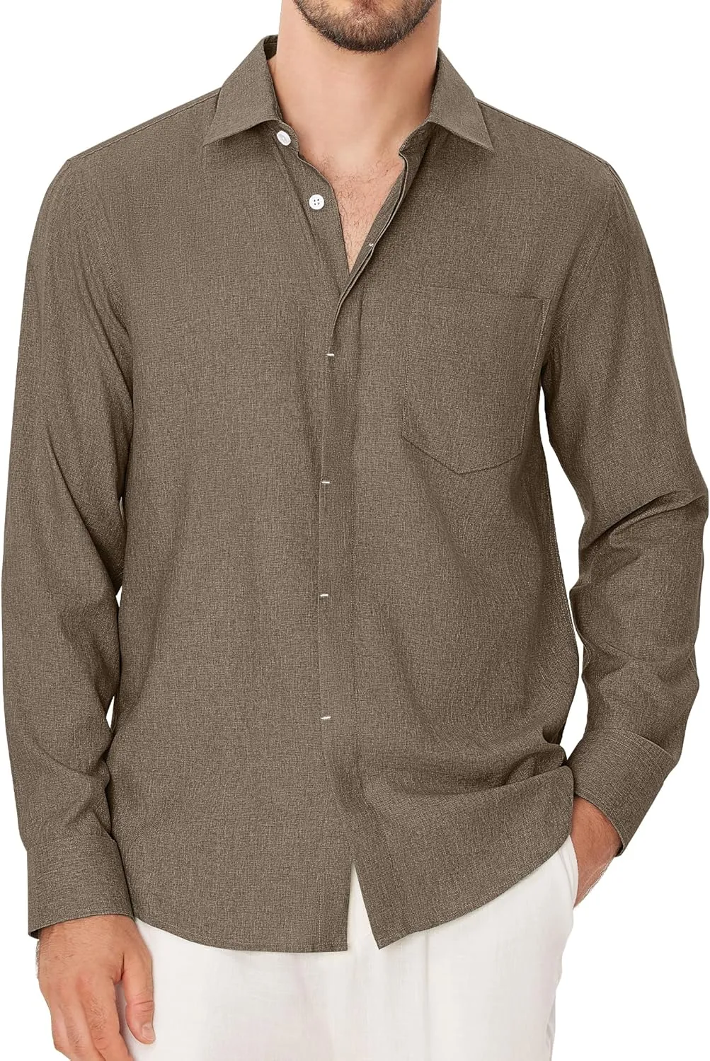 Linen Mens Dress Shirts Long Sleeve Linen Dress Shirts for Men Casual Linen Shirts for Men Button Down Shirt