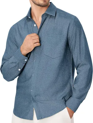 Linen Mens Dress Shirts Long Sleeve Linen Dress Shirts for Men Casual Linen Shirts for Men Button Down Shirt