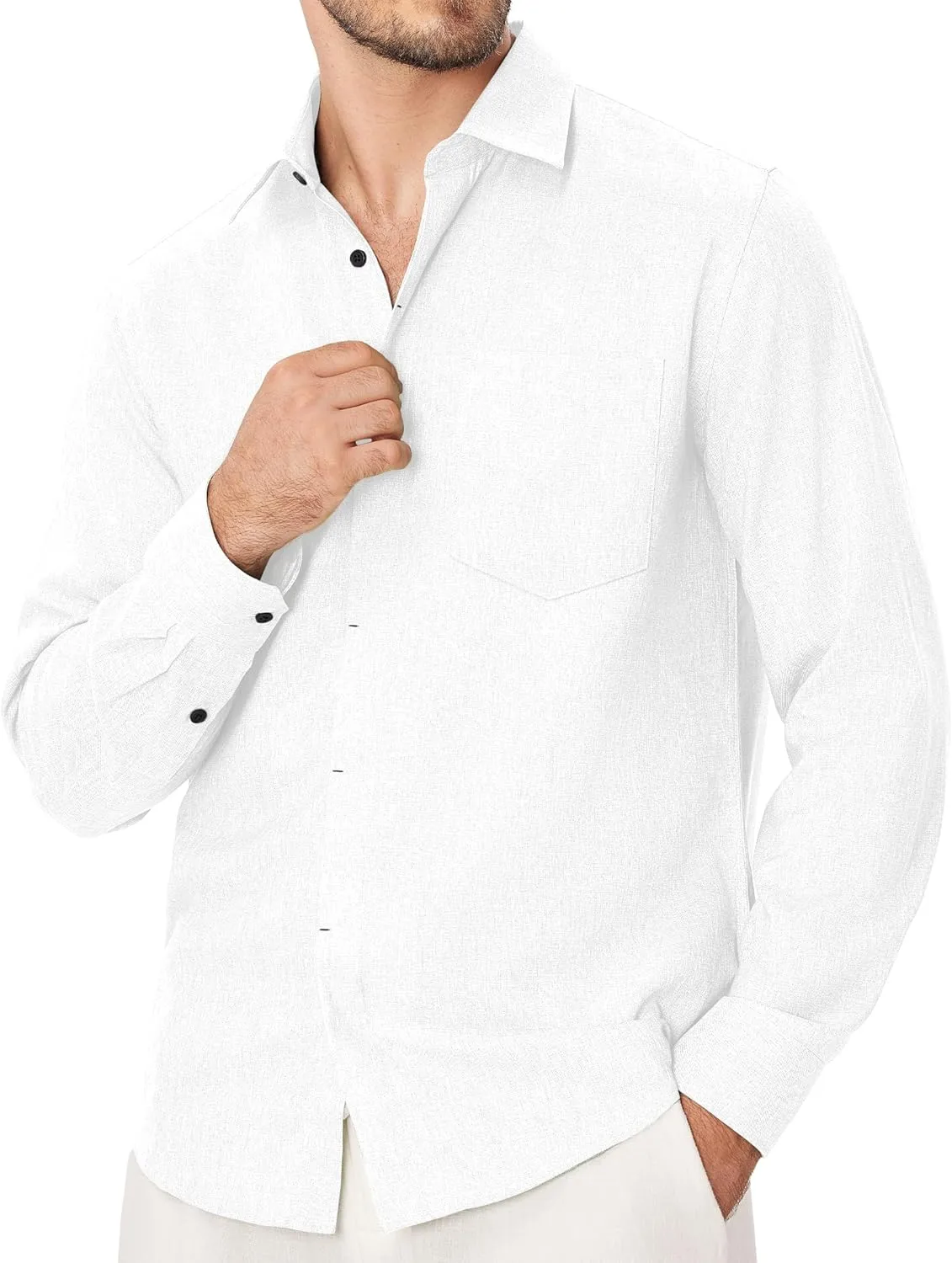 Linen Mens Dress Shirts Long Sleeve Linen Dress Shirts for Men Casual Linen Shirts for Men Button Down Shirt
