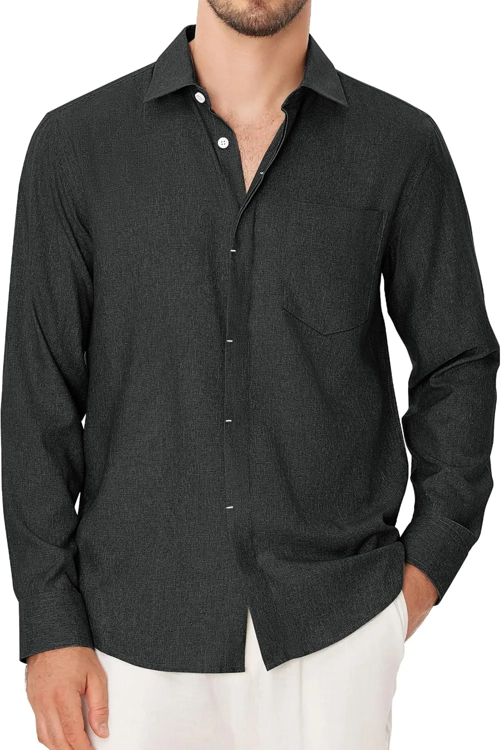 Linen Mens Dress Shirts Long Sleeve Linen Dress Shirts for Men Casual Linen Shirts for Men Button Down Shirt