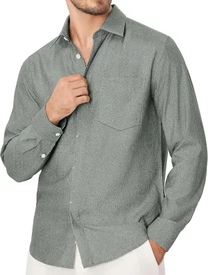 Linen Mens Dress Shirts Long Sleeve Linen Dress Shirts for Men Casual Linen Shirts for Men Button Down Shirt