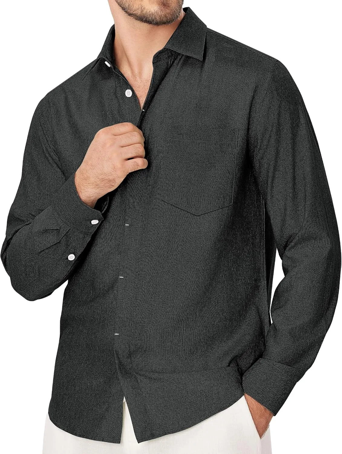 Linen Mens Dress Shirts Long Sleeve Linen Dress Shirts for Men Casual Linen Shirts for Men Button Down Shirt