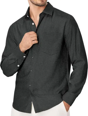 Linen Mens Dress Shirts Long Sleeve Linen Dress Shirts for Men Casual Linen Shirts for Men Button Down Shirt