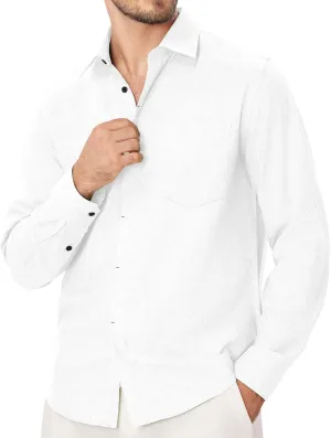 Linen Mens Dress Shirts Long Sleeve Linen Dress Shirts for Men Casual Linen Shirts for Men Button Down Shirt