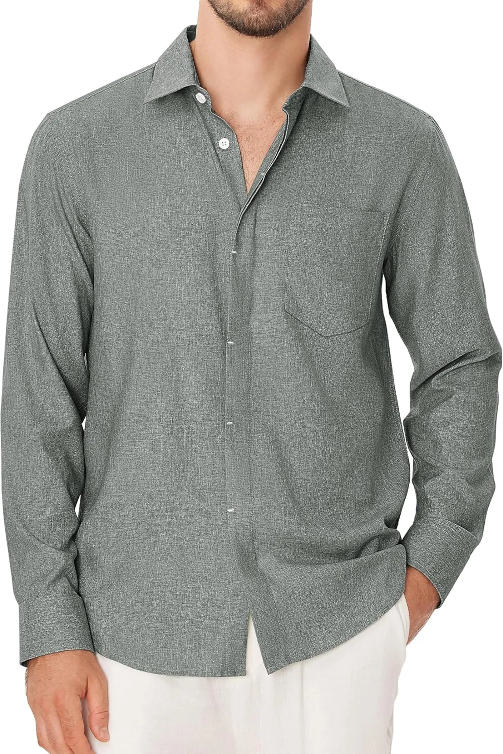 Linen Mens Dress Shirts Long Sleeve Linen Dress Shirts for Men Casual Linen Shirts for Men Button Down Shirt