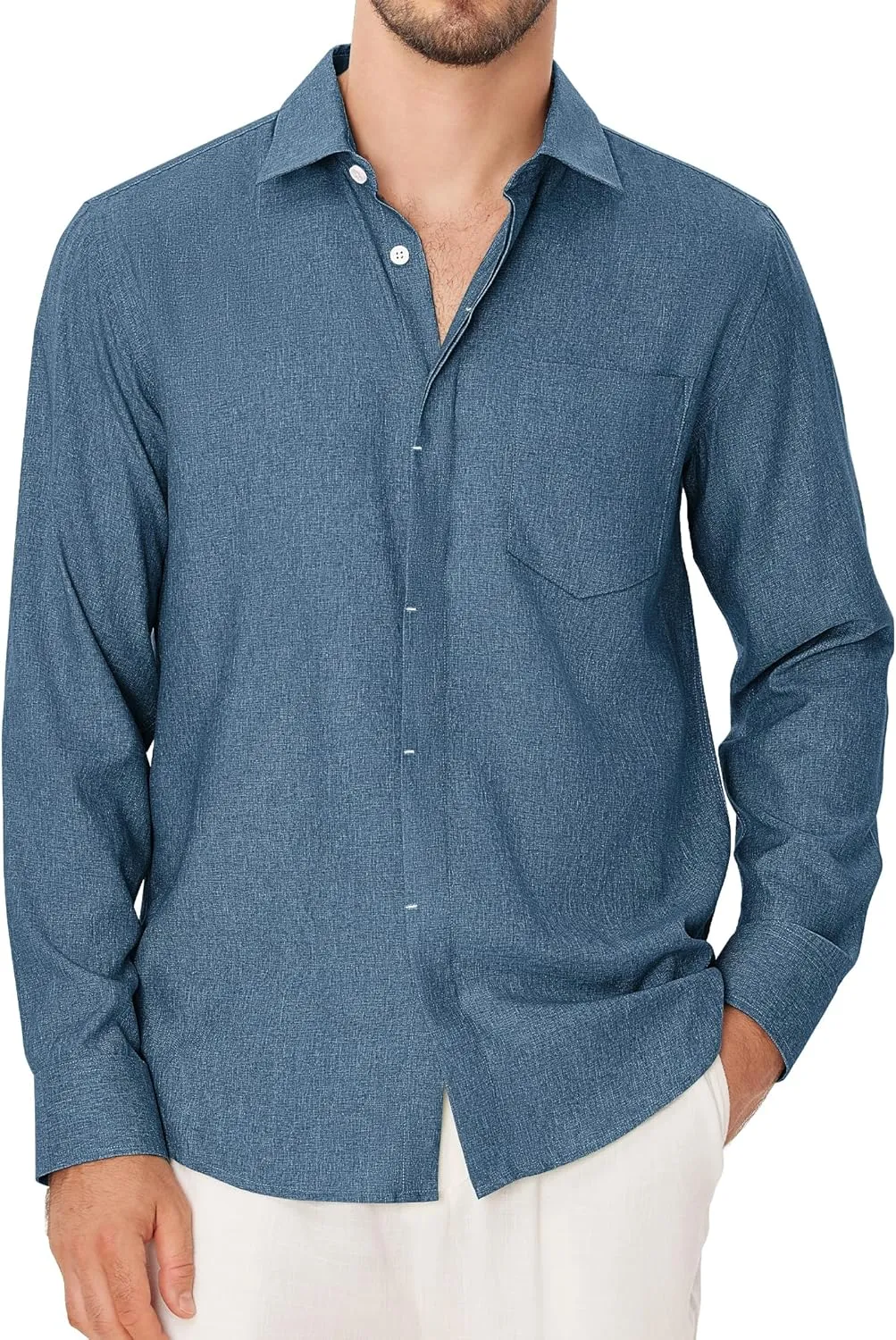 Linen Mens Dress Shirts Long Sleeve Linen Dress Shirts for Men Casual Linen Shirts for Men Button Down Shirt