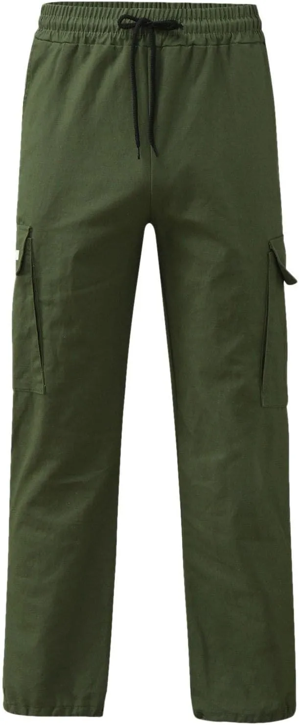 Linen Pants for Men Seasonal Casual Multi-Pocket Sweatpants Foot Rope Waist Tie Solid Pants Plus Size Trousers