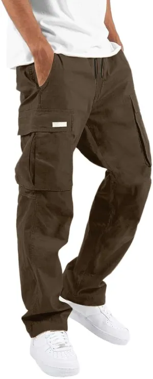 Linen Pants for Men Seasonal Casual Multi-Pocket Sweatpants Foot Rope Waist Tie Solid Pants Plus Size Trousers
