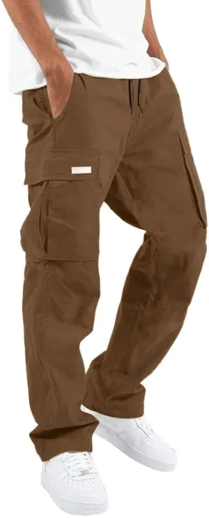 Linen Pants for Men Seasonal Casual Multi-Pocket Sweatpants Foot Rope Waist Tie Solid Pants Plus Size Trousers
