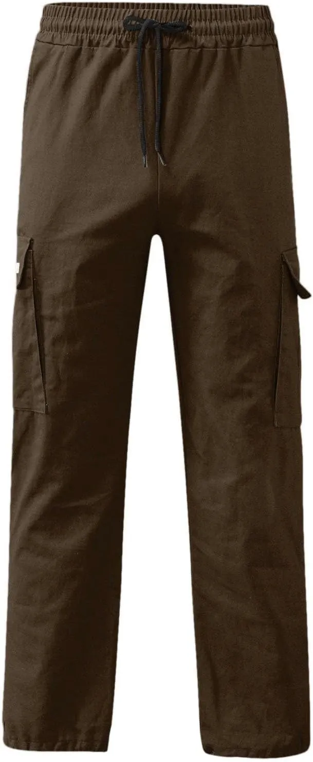 Linen Pants for Men Seasonal Casual Multi-Pocket Sweatpants Foot Rope Waist Tie Solid Pants Plus Size Trousers